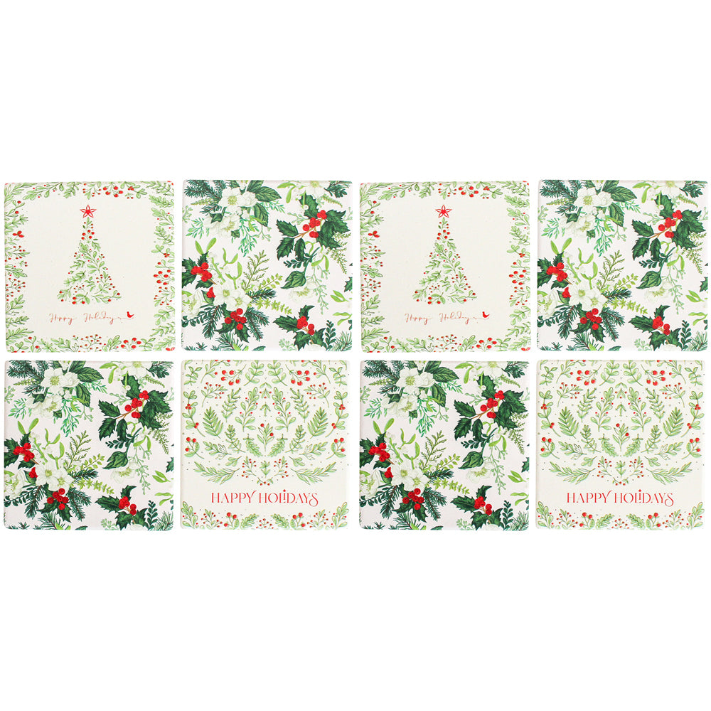 2x 4pc LVD Coasters Vintage Green Xmas Decorative Barware/Serveware Kitchen