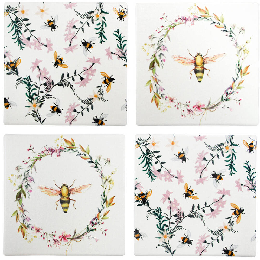 8pc LVD Ceramic Coasters Square Kitchen Decor 9.5x9.5cm - Pretty Bees