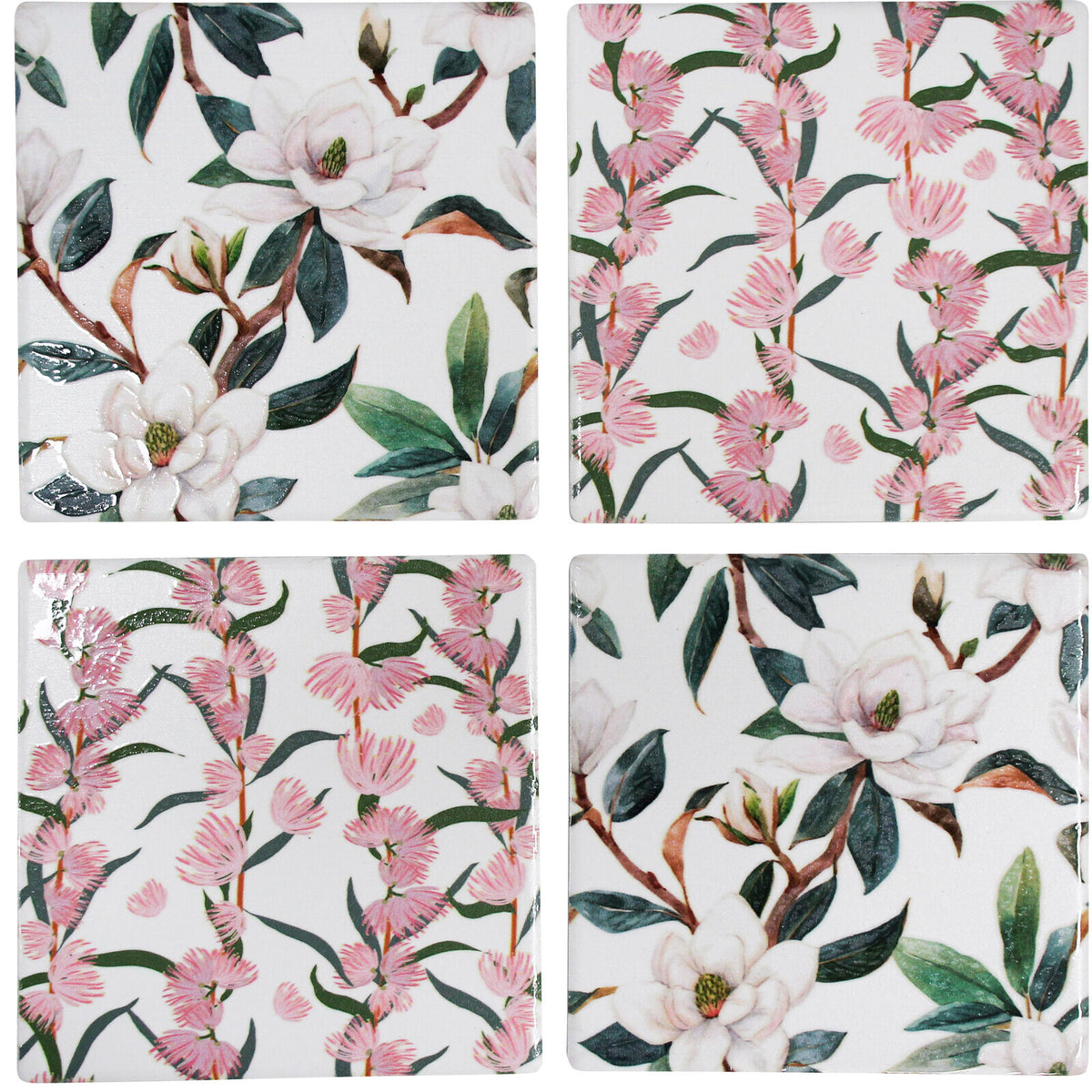 4pc LVD Gardenia Ceramic 9.5cm Coaster Table Protector Set Square