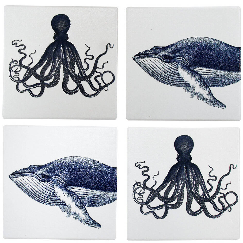 4pc LVD Ceramic Coasters Table Protector Square 9x9cm - Octo Whale