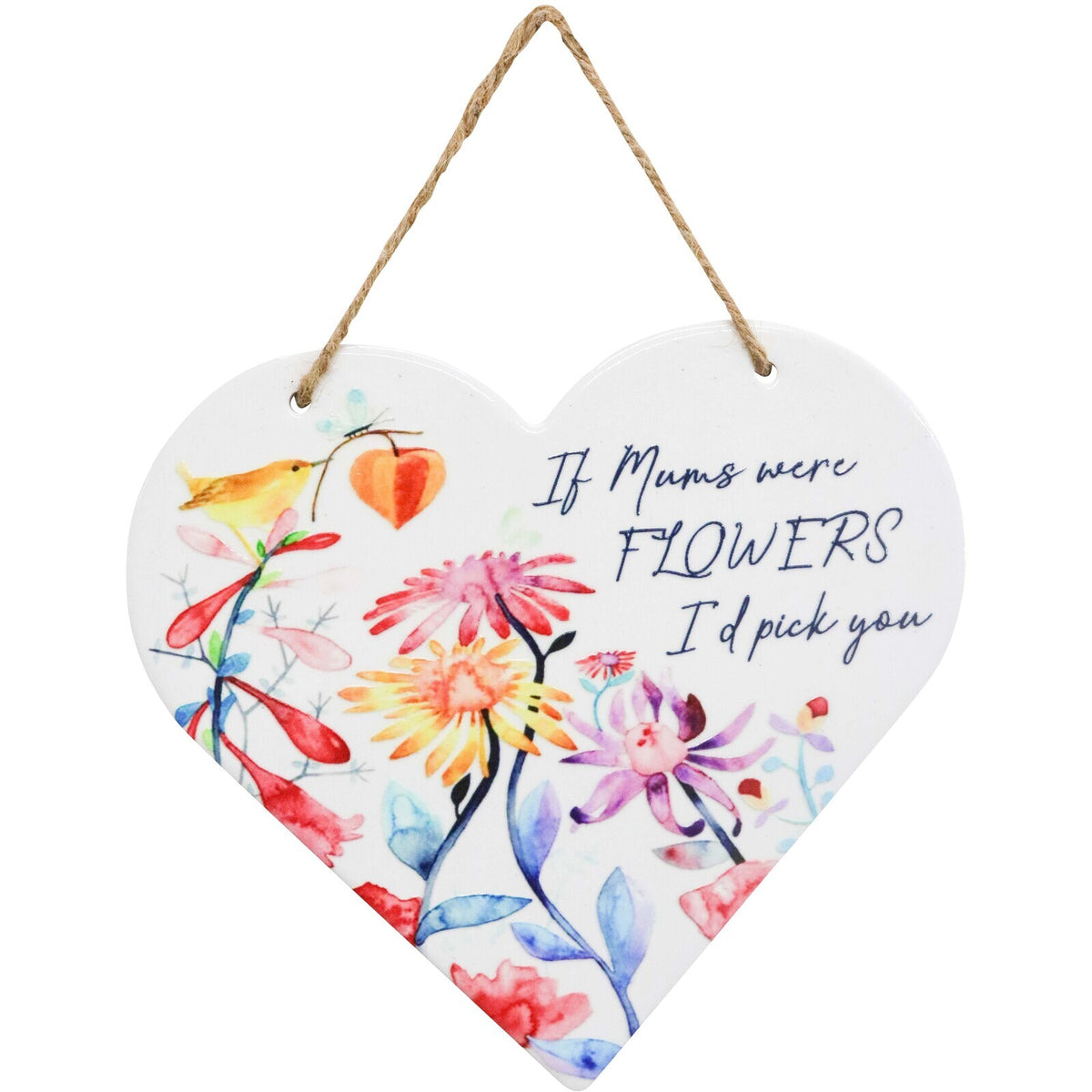 LVD Ceramic 22cm Mum Flowers Hanging Decorative Heart Ornament