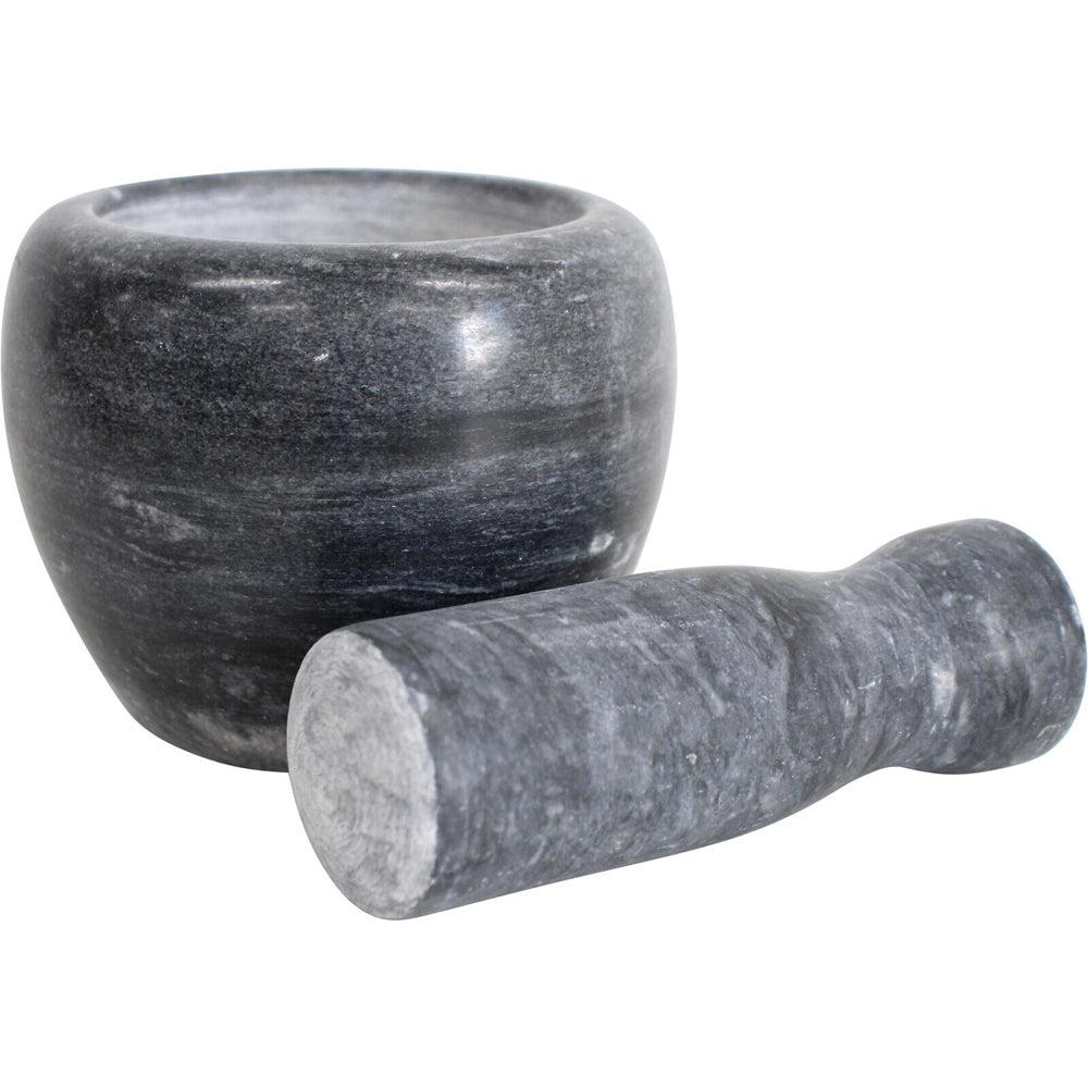 2PK LVD Marble 10.5cm Mortar & Pestle Spice Herb Pounder Black