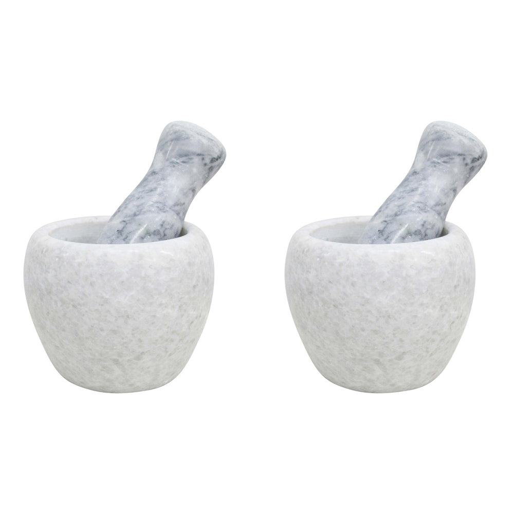 2PK LVD Marble 10.5cm Mortar & Pestle Spice Herb Pounder White
