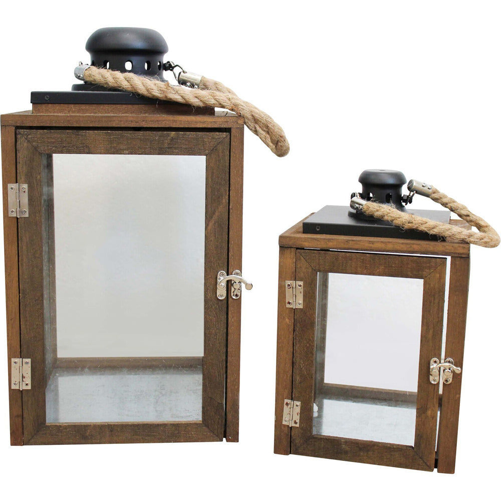 2pc LVD Lanterns Coastal Metal/MDF/Glass Candle Holder w/ Handle Set