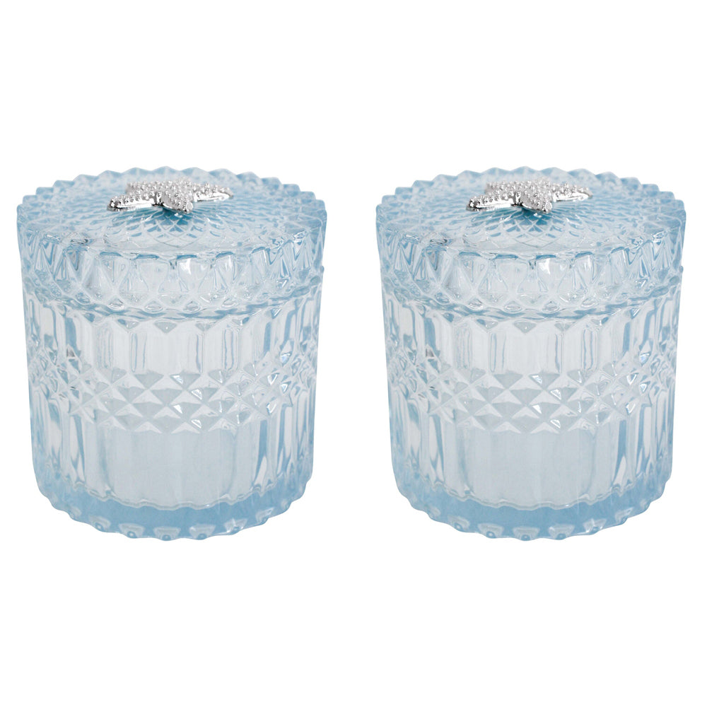 2PK LVD Glass Trinket Box Storage Decor Round Vers 12cm Large - Sky
