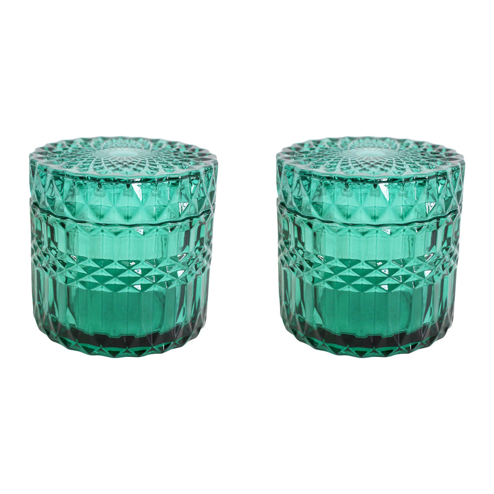 2PK LVD Glass Trinket Box Storage Decor Round Vers Small 9cm - Azure