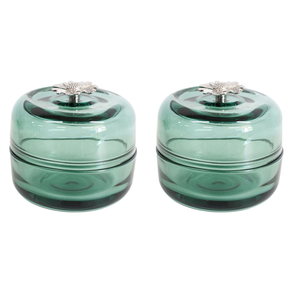 2PK LVD Glass Trinket Box Storage Decor Round 9.5cm - Wilde Jungle
