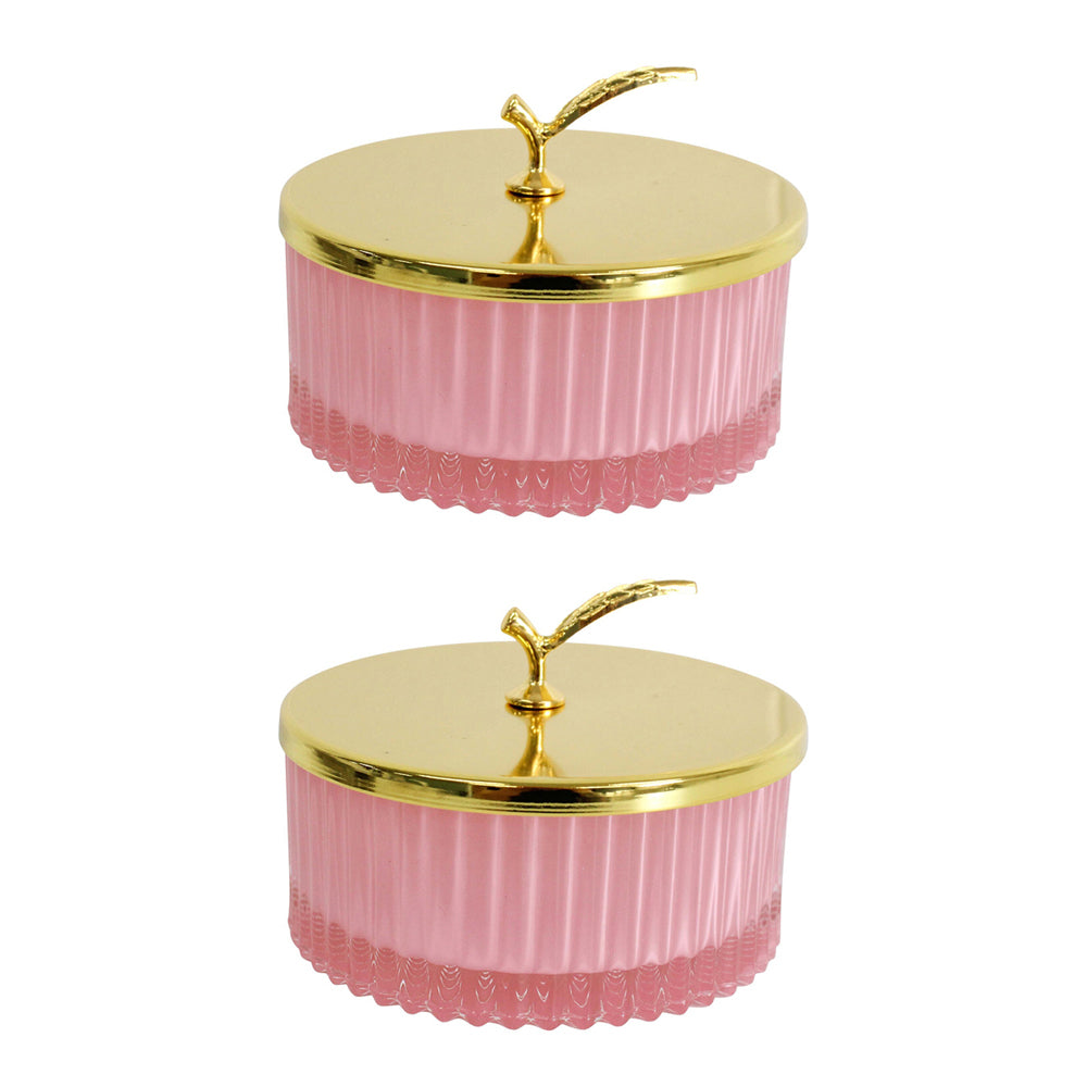 2PK LVD Glass 10cm Jewellery Stem Trinket w/ Lid Round - Tango
