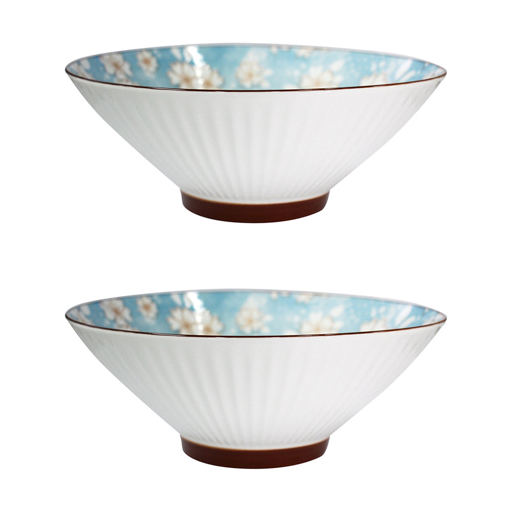 2PK LVD Ceramic 21cm Noodle Bowl Blossom Round Dinnerware - White/Blue