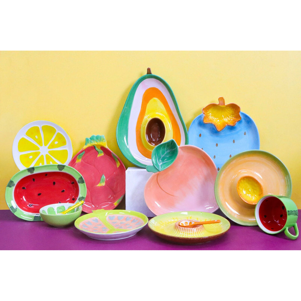 2PK LVD Watermelon Ceramic 24cm Plate Snack Serving Dish Large