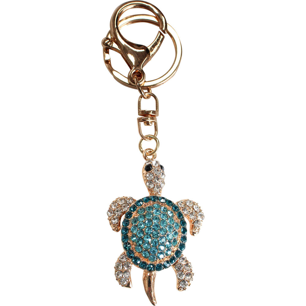 LVD Metal Bedazzled Turtle Keyring Handbag Accessory 5x4cm Sky Blue