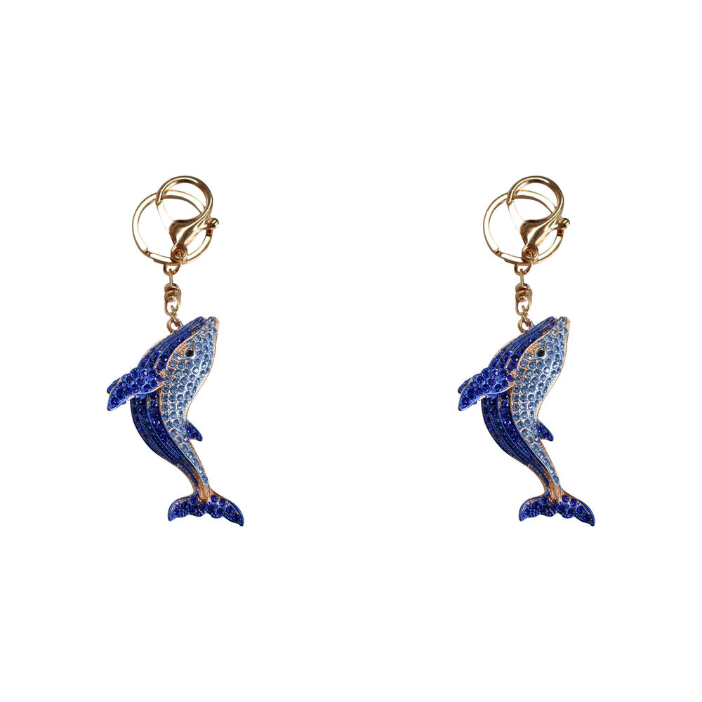 2PK LVD Metal Whale Keyring Women's Accessory 7cm Blue