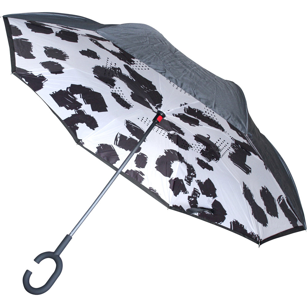 LVD Cow Print Umbrella C-Handle Sun/Rain Shade 107cm - Black/White