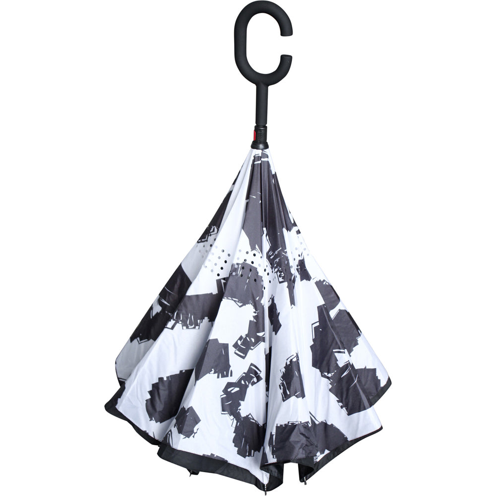 LVD Cow Print Umbrella C-Handle Sun/Rain Shade 107cm - Black/White