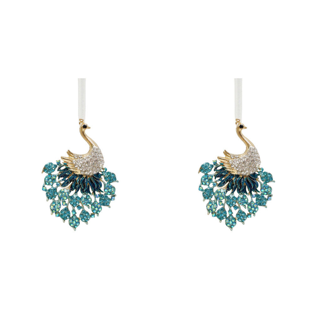 2PK LVD Metal/Ribbon 8.5cm Pretty Peacock Ornament Hanging Charm