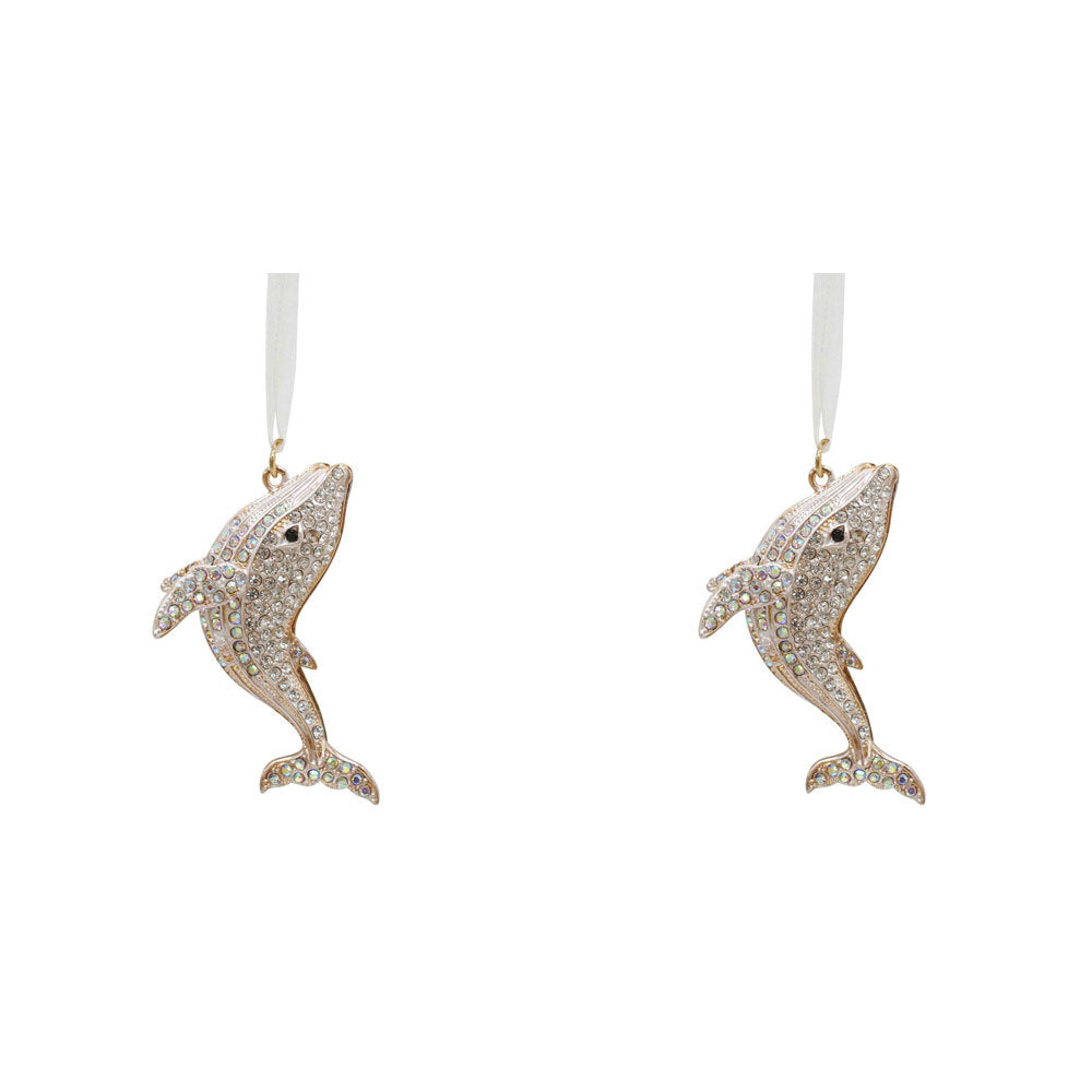 2PK LVD Metal/Ribbon 7.5cm Whale Ornament Hanging Charm
