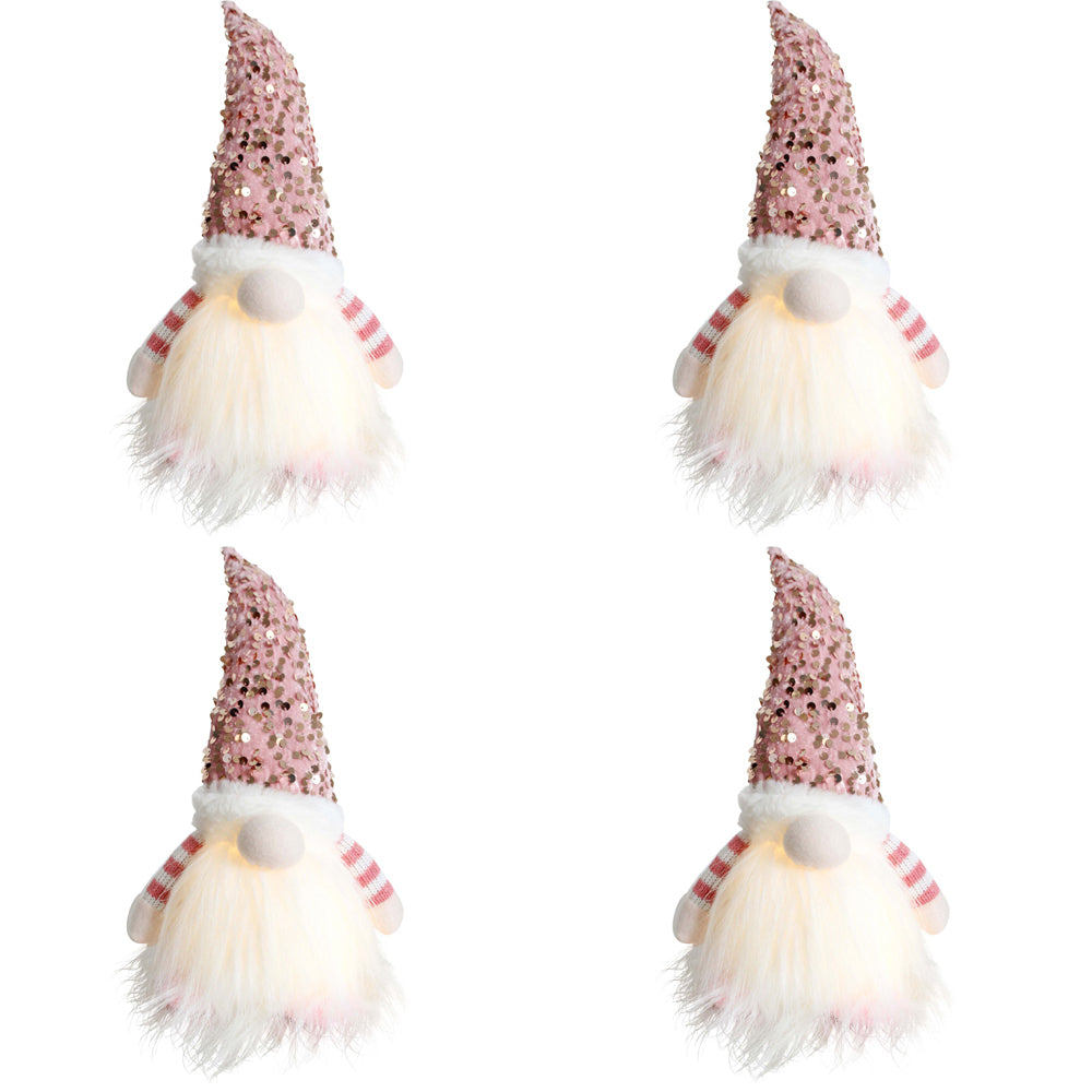 4PK LVD Polyester LED Pink Gnome Home/Living Room Xmas Display Decor 17x30cm