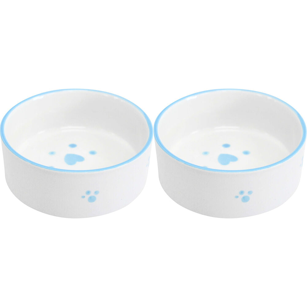 2PK LVD Ceramic Small/Medium Pet Drinking/Feeding Bowl 13x5cm Blue Paws