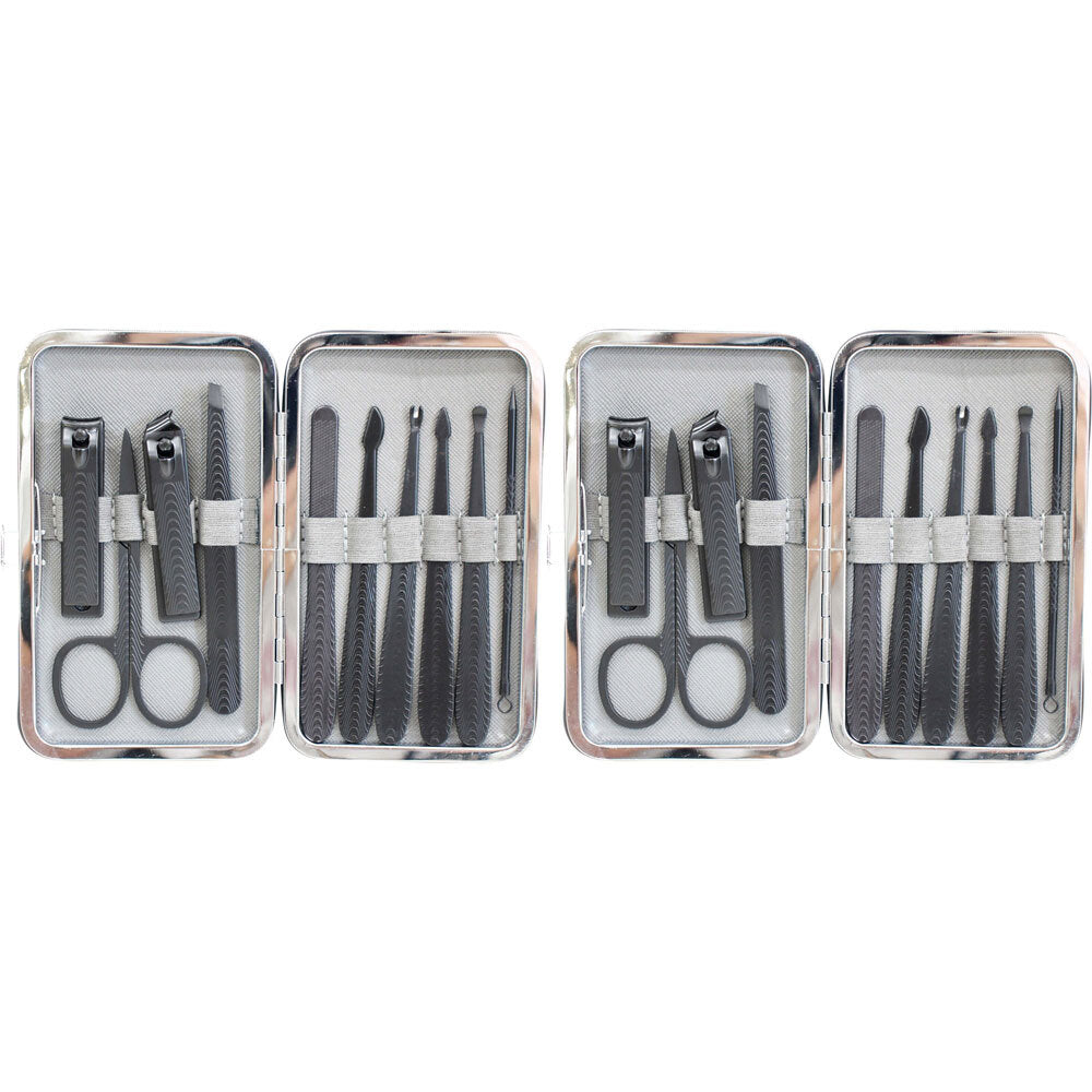 2PK 11pc LVD Metal/Plastic 12.5cm Manicure Set Clipper/Cuticle Kit - Grey/Black