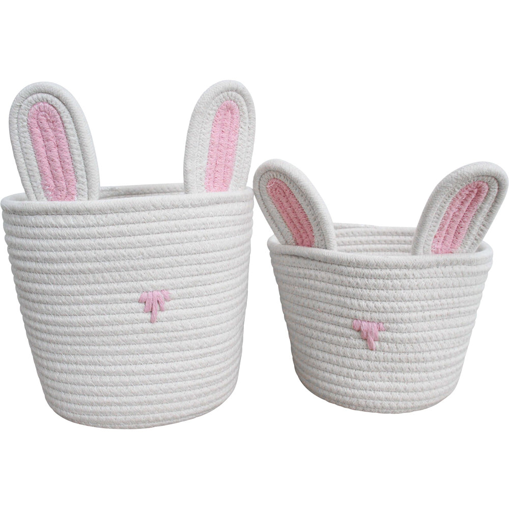 2x 2pc LVD Cotton Basket Bunnykins 30/24cm - White/Pink