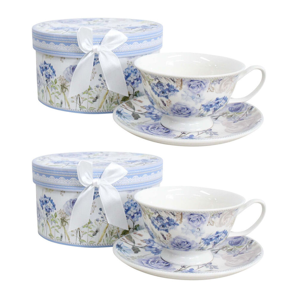 2x 2pc LVD Hydrangea Ceramic Tea Cup & Saucer Drinkware Set