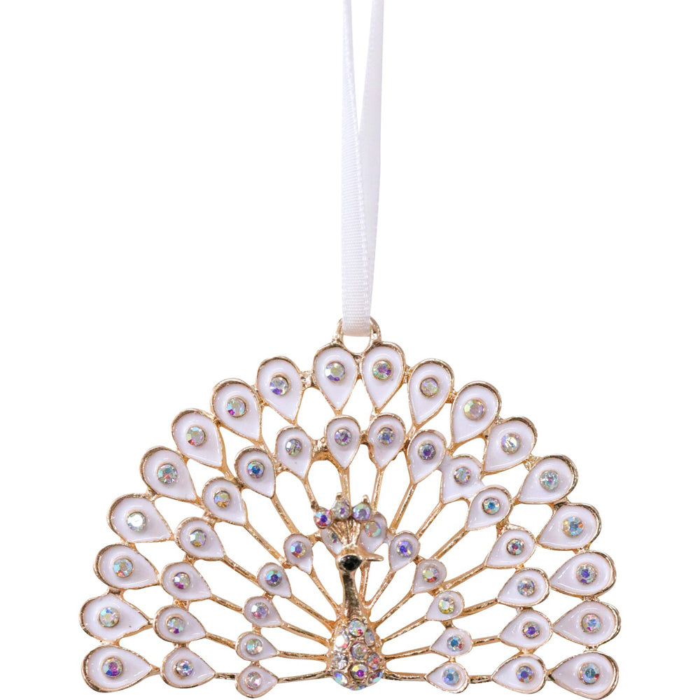 4PK LVD 7x5cm Metal Peacock Ornament Hanging Home/Office Decor - White