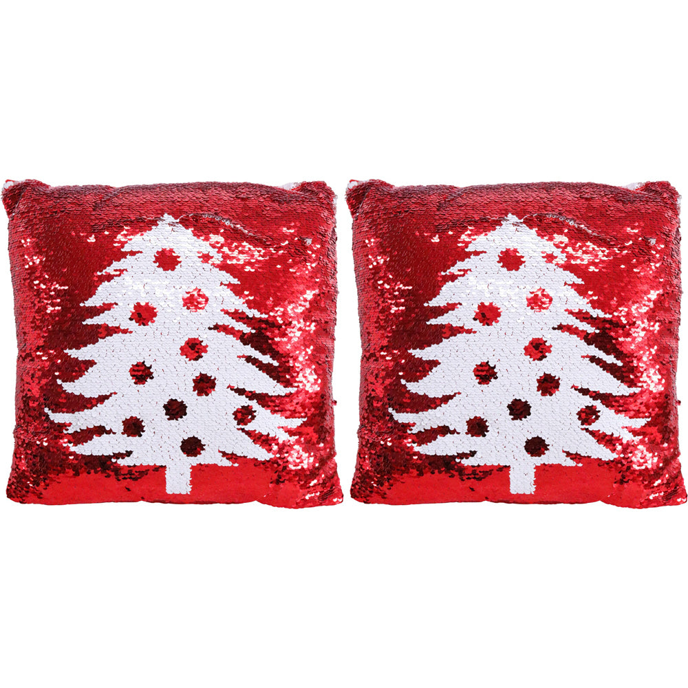 2PK LVD 40x40cm Sequin Tree Pillow Cushion Home/Living Room Decor - Red
