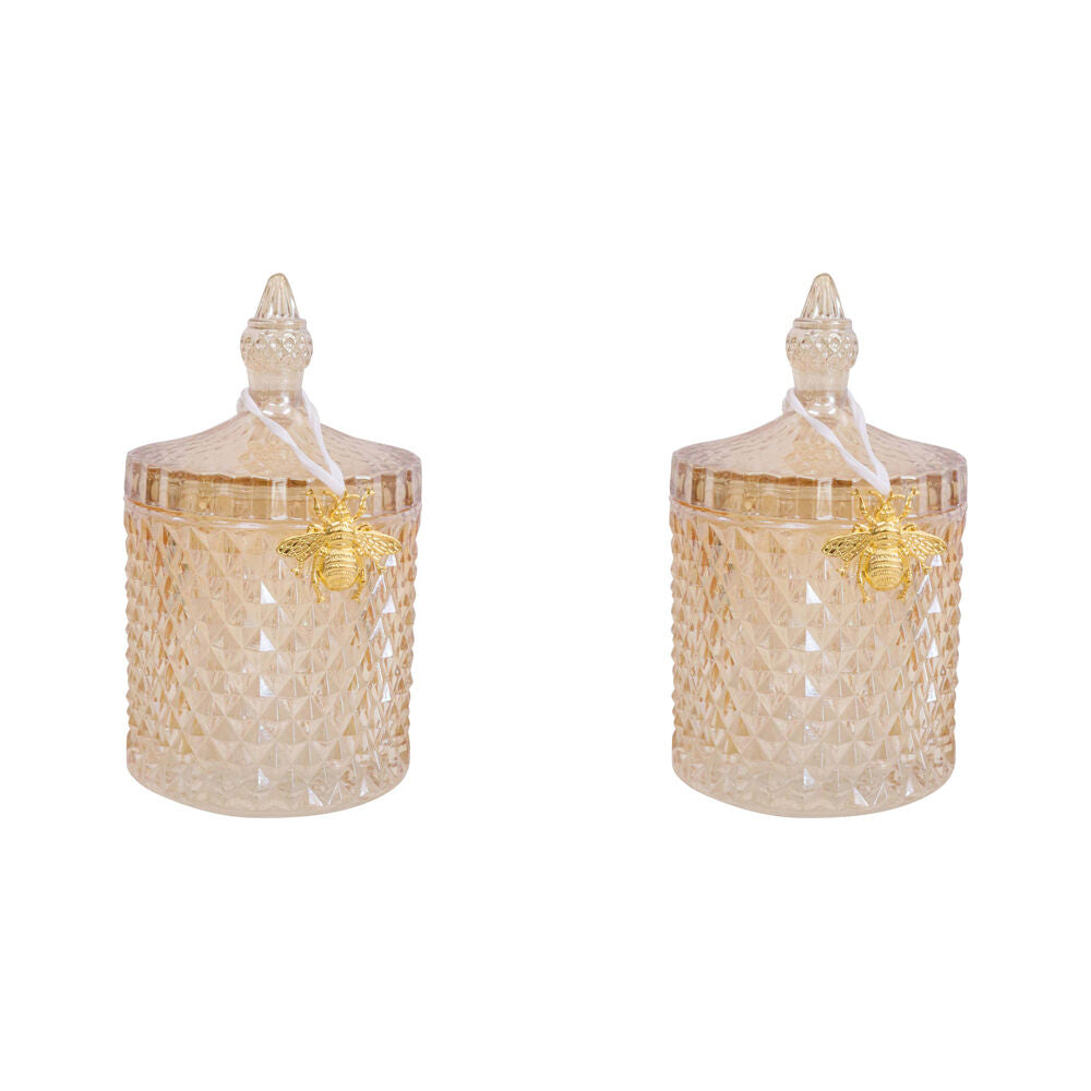 2PK LVD Glass Cruz Trinket Storage Decor Round 18.5cm - Amber