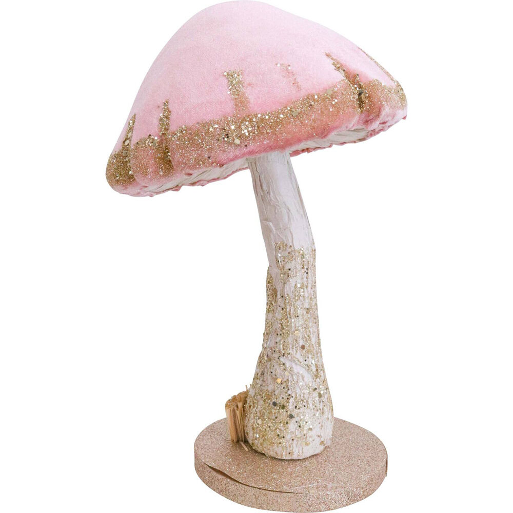 2PK LVD Fairy Toadstool Figurine Decor Large Velvet 26cm - Pink