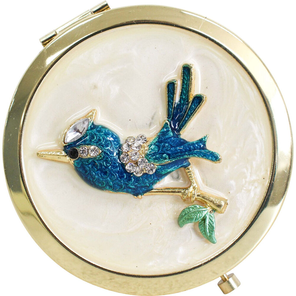 2PK LVD Metal/Enamel Compact Makeup Mirror Womens Accessory 7cm Bird