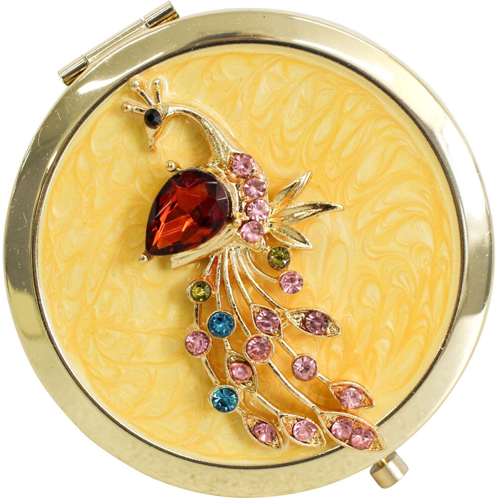 2PK LVD Metal/Enamel Compact Makeup Mirror Womens Accessory 7cm Peacock