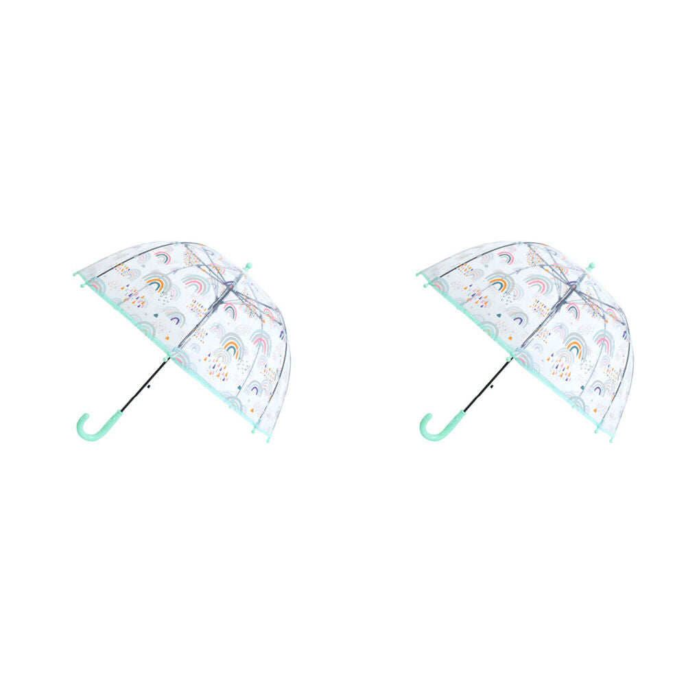 2PK LVD Kids Umbrella Plastic Clear Dome Rainbows Assorted