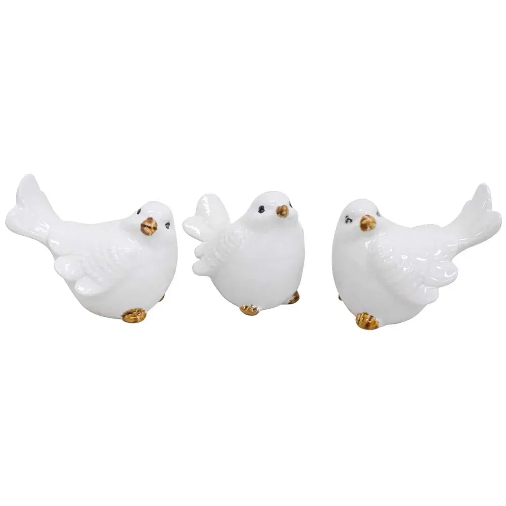 3pc LVD Ceramic Birds Figurine Home Tabletop Decor 10x7cm - White