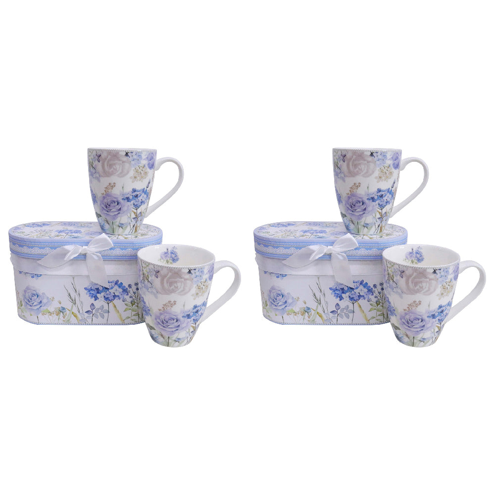 2x 2pc LVD Ceramic Teacups w/ Box Hydrangea Blooms Home/Kitchen Drinkware 11cm