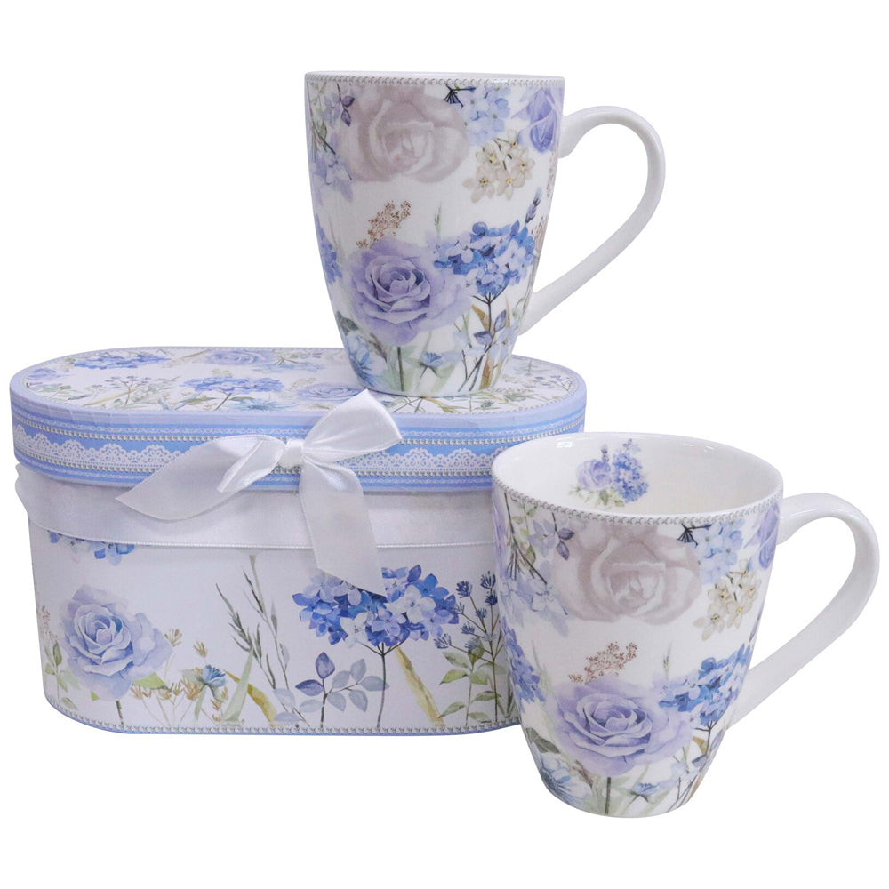 2x 2pc LVD Ceramic Teacups w/ Box Hydrangea Blooms Home/Kitchen Drinkware 11cm