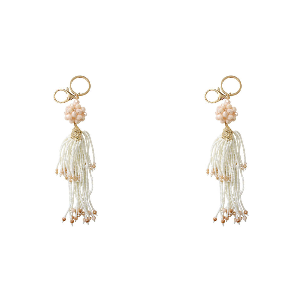 2PK LVD Keyring Bag Hanger w/ Beads/Tassel Design Accessory 17cm - Ivory