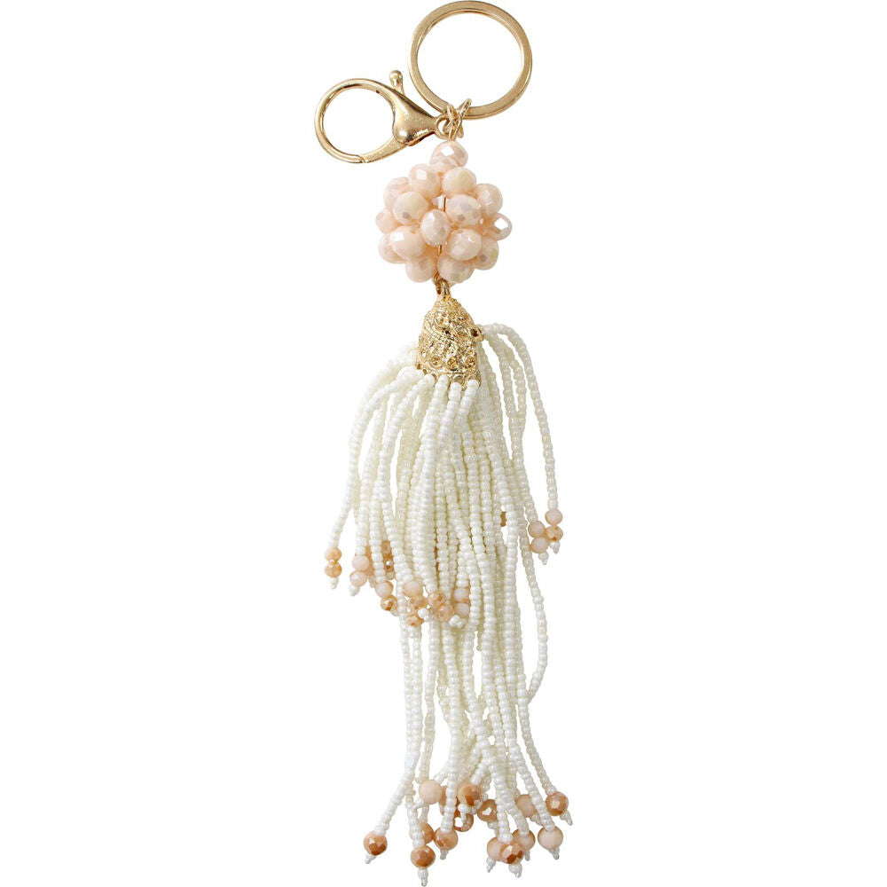 2PK LVD Keyring Bag Hanger w/ Beads/Tassel Design Accessory 17cm - Ivory