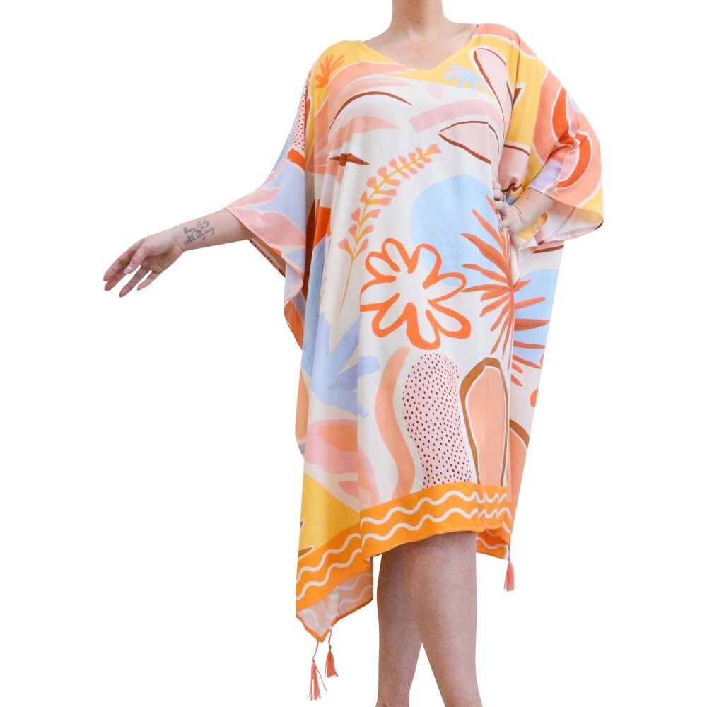 LVD Women's Watercolour Splash Kaftan Beach Cover Up Robe One Size