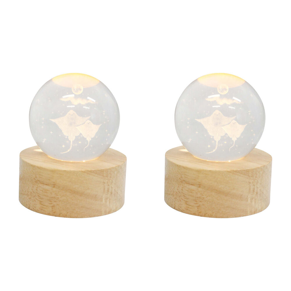 2PK LVD Wooden LED Glass Ball Sphere Bedroom Decoration 7x3cm Stingray