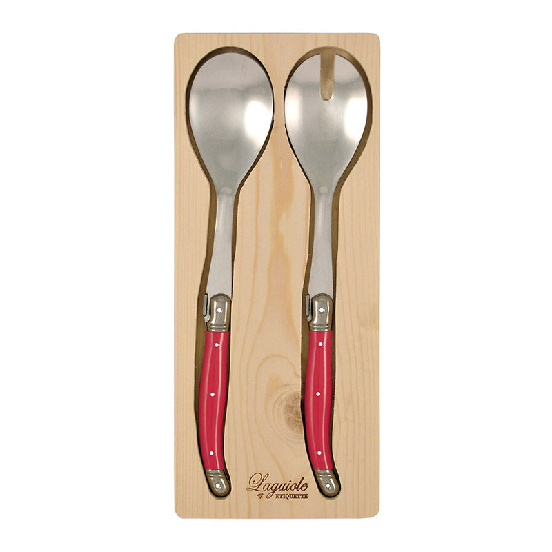 2pc Laguiole Etiquette 28cm Stainless Steel Salad Fork & Spoon - Multicolour