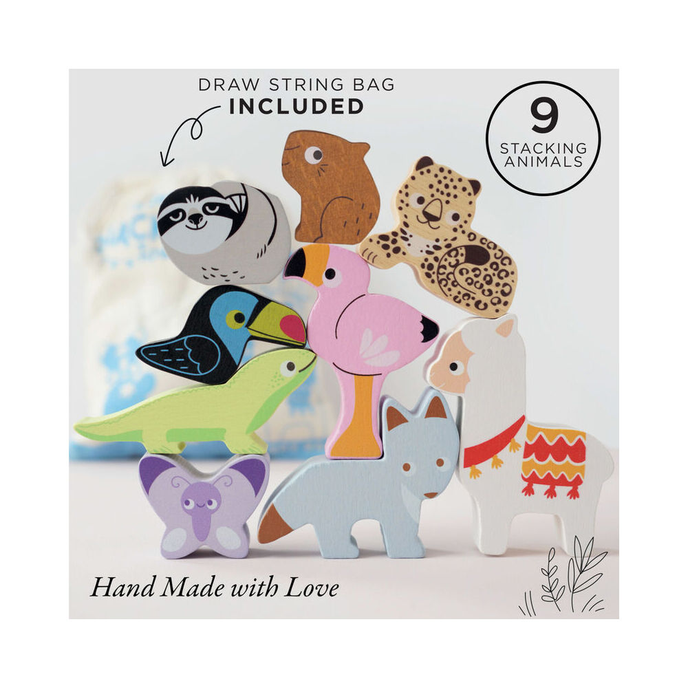 10pc Le Toy Van Wooden Andes Stacking Animals & Bag Toy 18m+