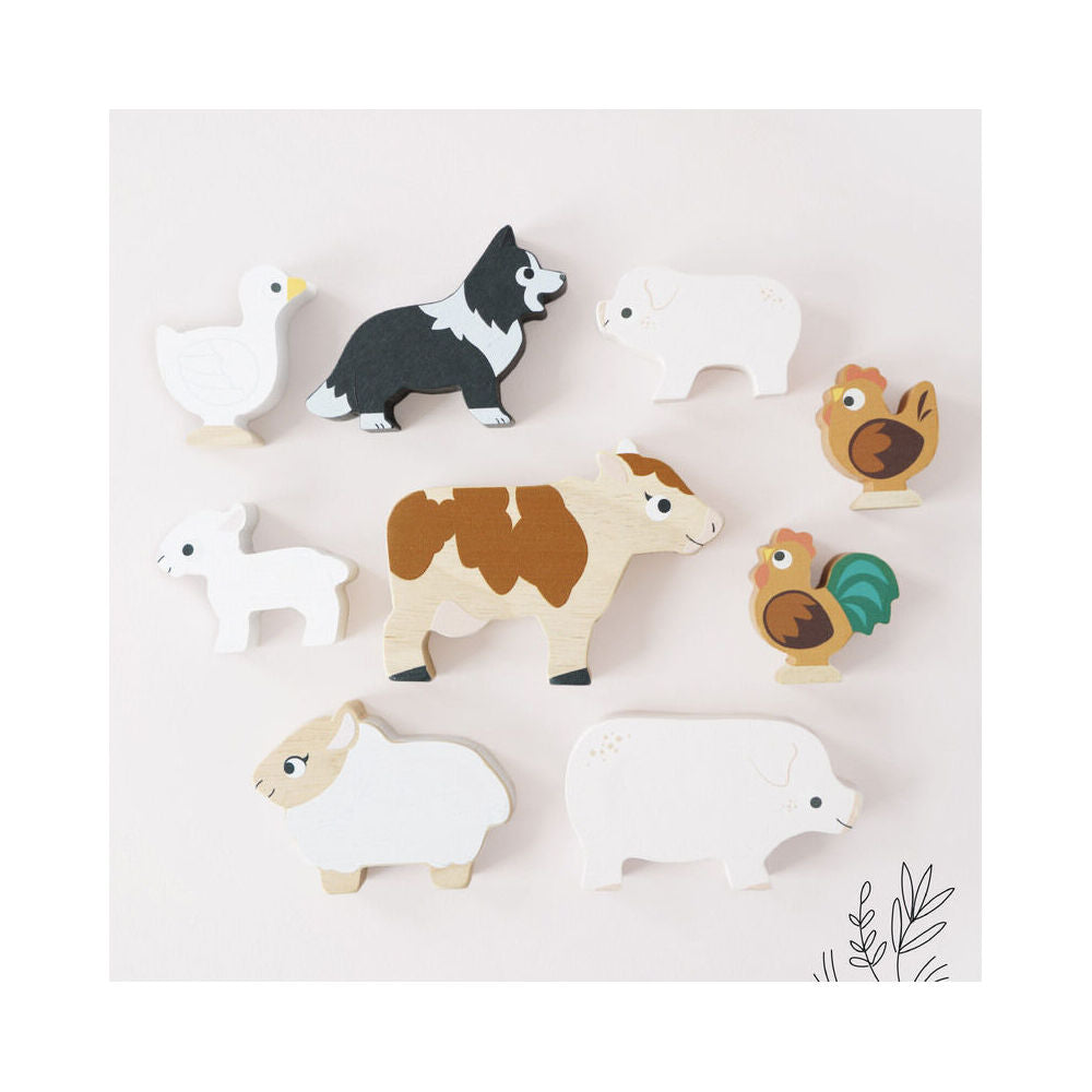 10pc Le Toy Van Wooden Petilou Farm Stacking Animals w/ Bag Kids 18m+