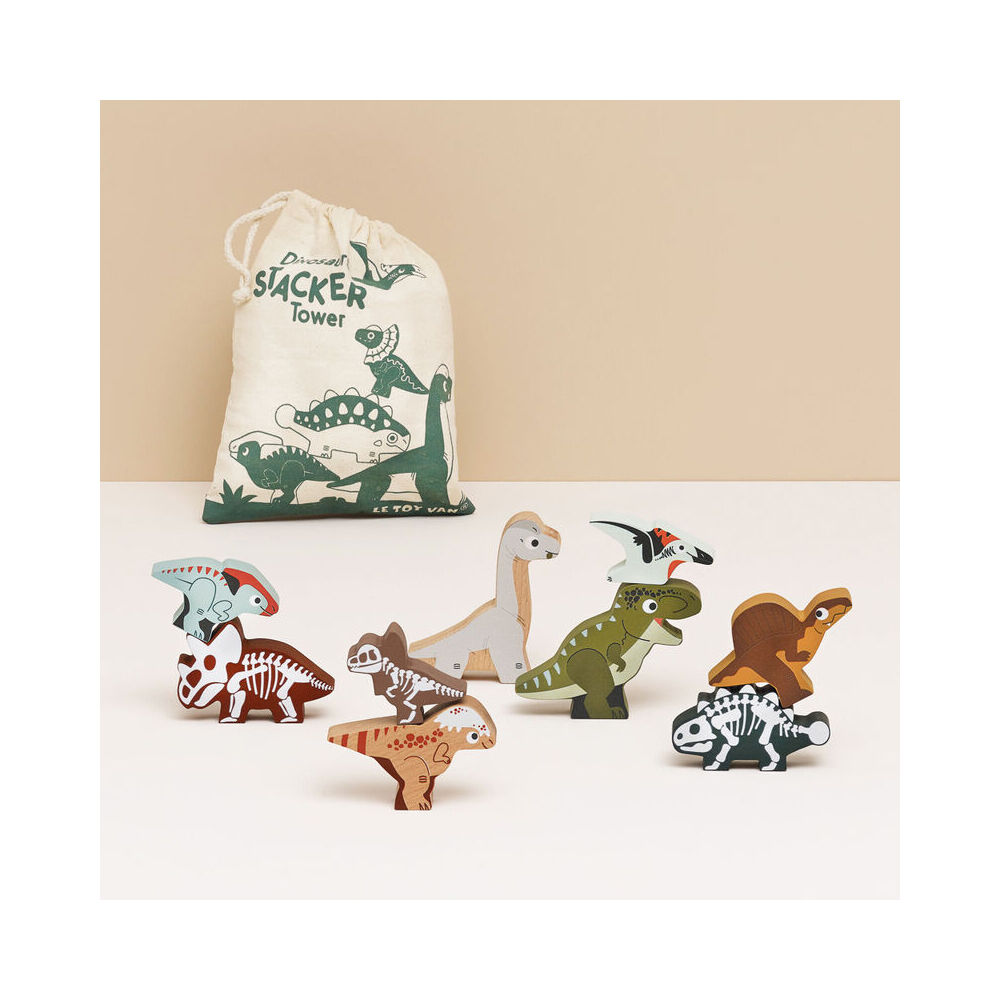 9pc Le Toy Van Wooden Jurassic Stacking Dinosaurs w/ Bag Set Kids 18m+