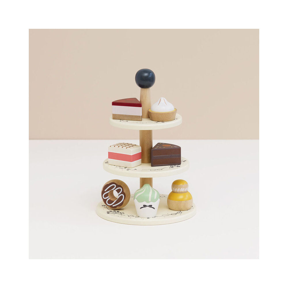 8pc Le Toy Van Three Tier Wooden Patisserie Cake Stand Pretend Play Kids 3+