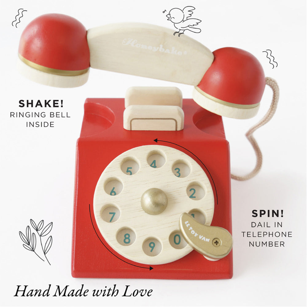 Le Toy Van Honeybake Vintage Phone 10x13cm Wooden Toy 2y+ Red