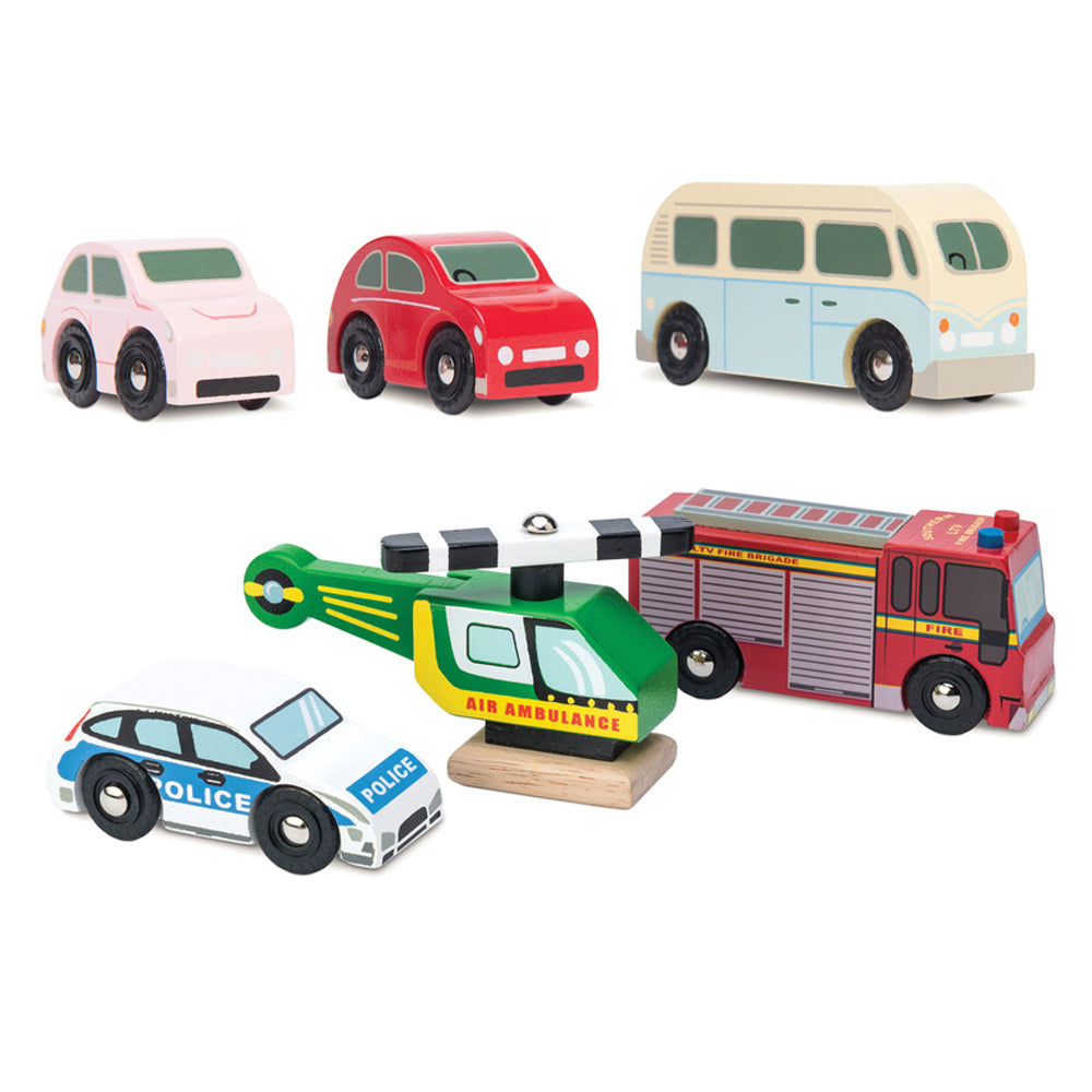 3pc Le Toy Van Retro Metro Car & Emergency Vehicles Wooden Toy Set 2y+