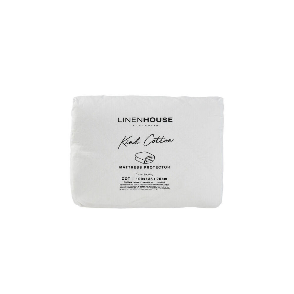 Linen House Kind 100x45cm Cotton Bedding Cot Mattress Protector - White