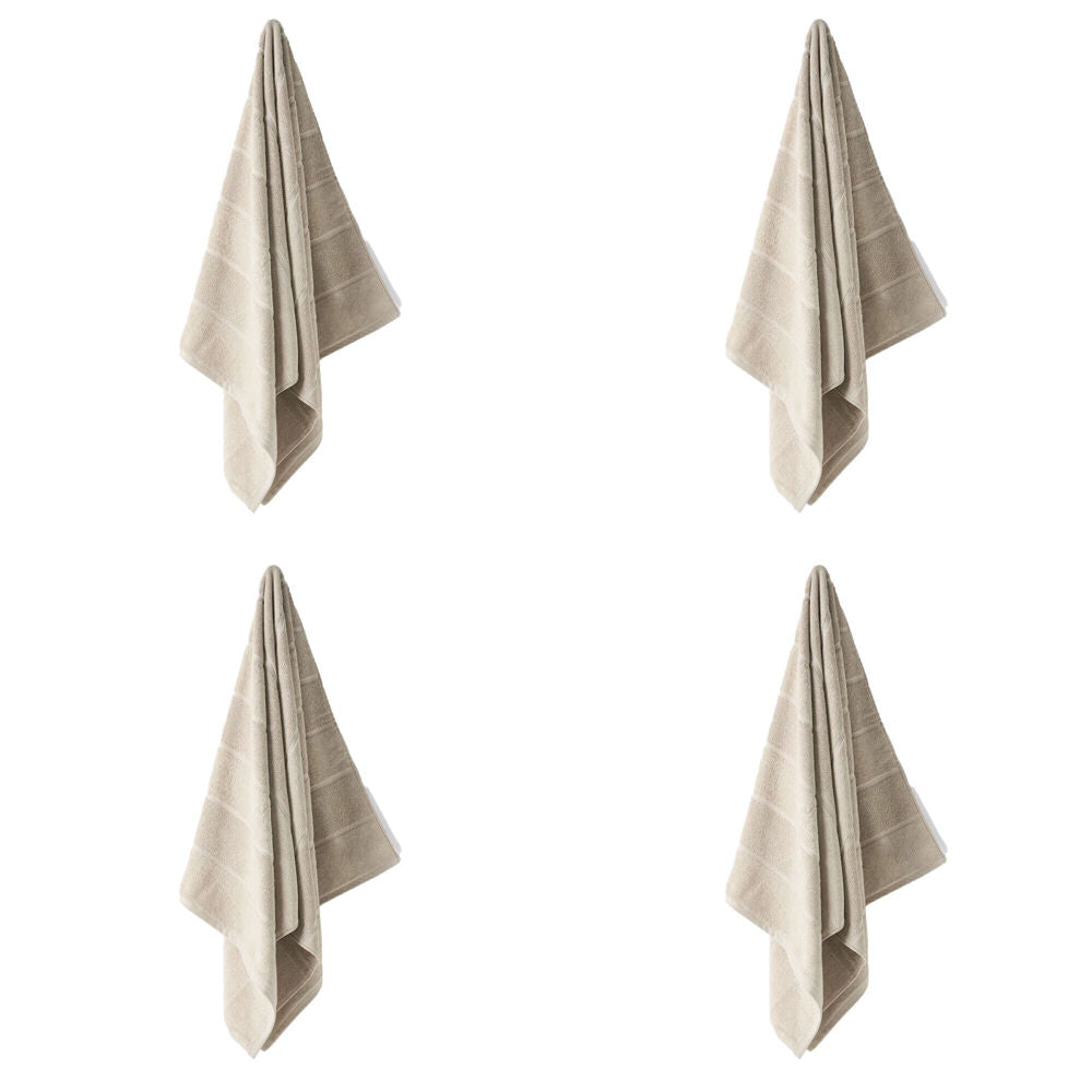 4PK Linen House Velour Stripe Cotton Moonbeam Face Towel 33x33cm - Natural