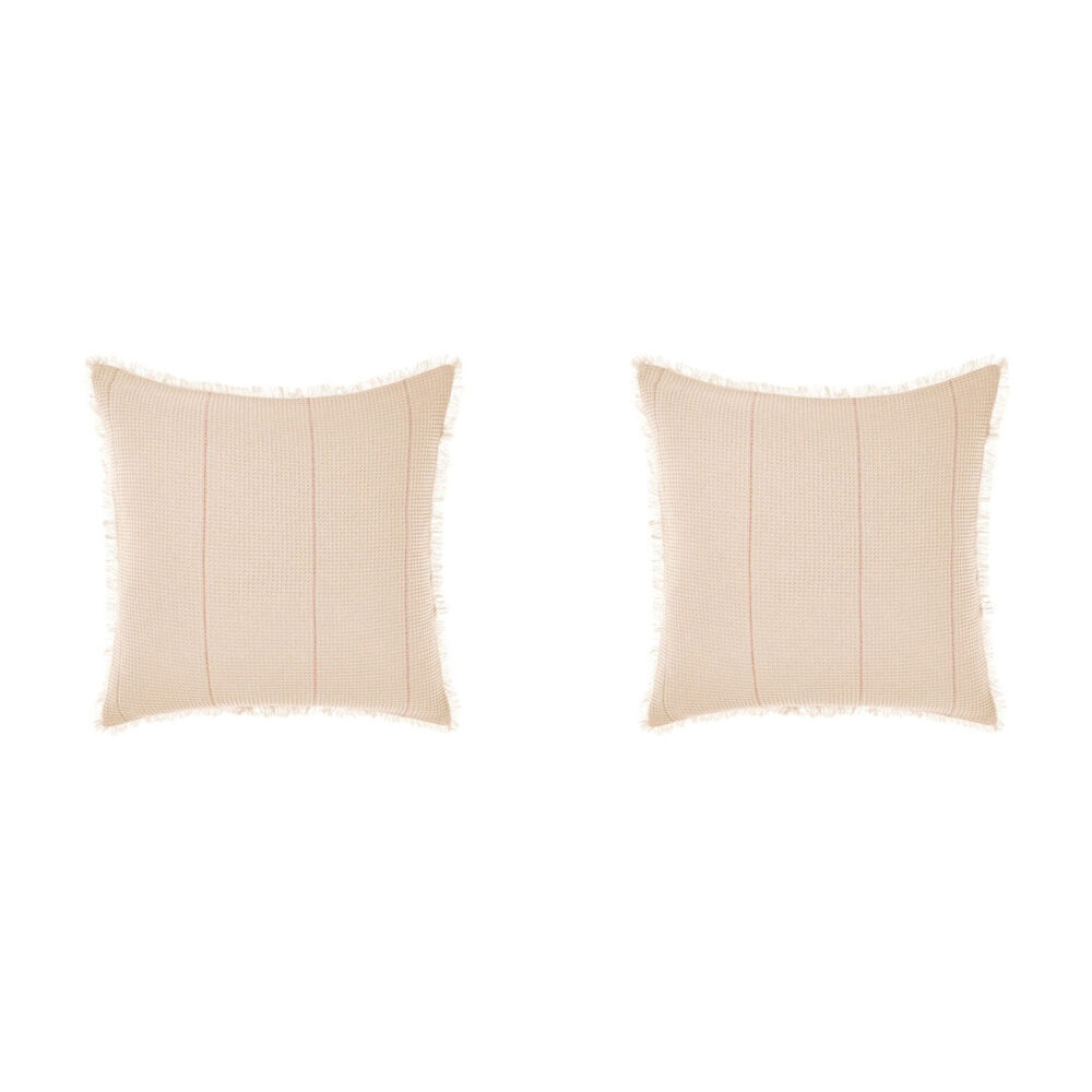 2PK Linen House Galicia European Blue/Sand Pillowcase 65x65cm - Pink