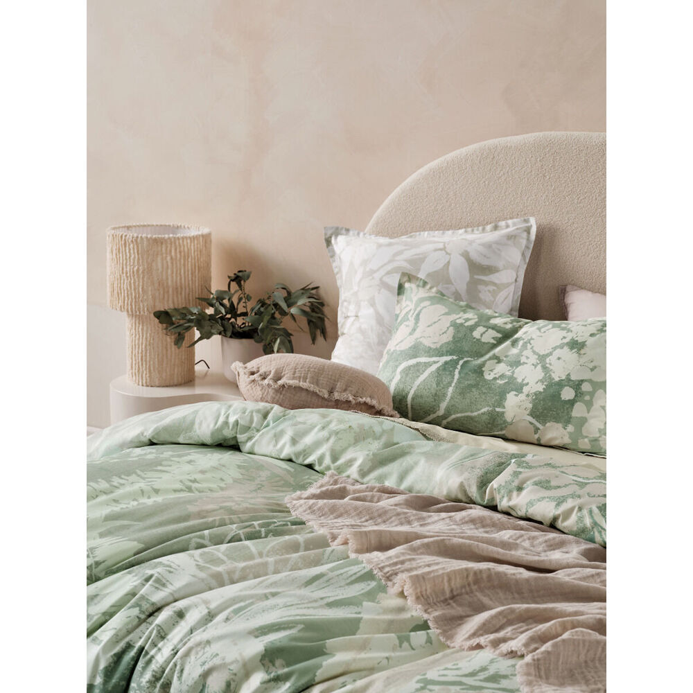 2PK Linen House Esperance Leaf European Pillowcase 65x65cm - Natural